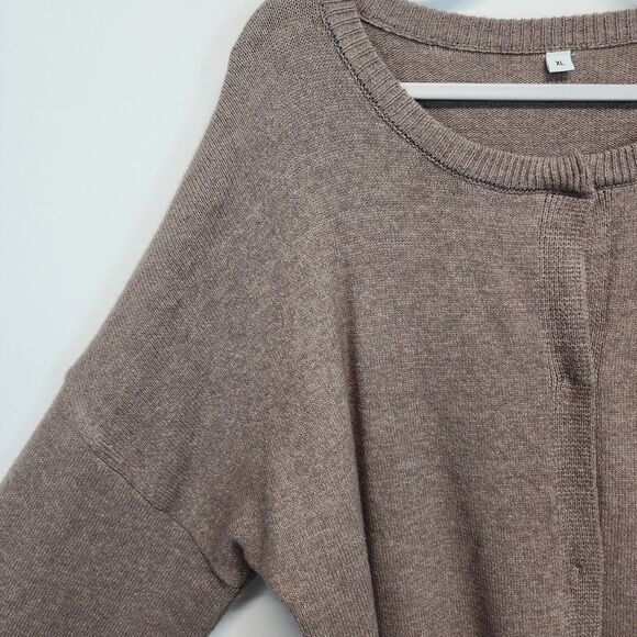 Made With Love Snap Front Cardigan Sweater Size XL Taupe Round Neck Soft Boxy - Picture 5 of 16